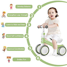 Load image into Gallery viewer, BABY JOY Baby Balance Bike, 6-24 Months Children Walker, No Pedal Infant 4 Wheels Toddler Bicycle with Adjustable Seat, Kids Riding Toys for 1 Year Old Boys Girls, Babys First Birthday Gift, Green
