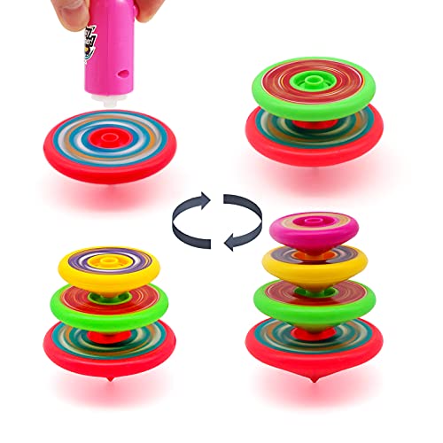 Spinning Tops Super Stacking Tops Kit Stackable Toys Spin Individually or on Top of Each Other Stacking Spinner Tops with Durable Launcher