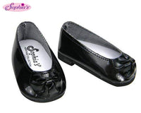 Black Patent Doll Shoes with Bow, Dress Shoes Fits 18 Inch American Girl Dolls, Black Patent Bow Shoe Slip Ons