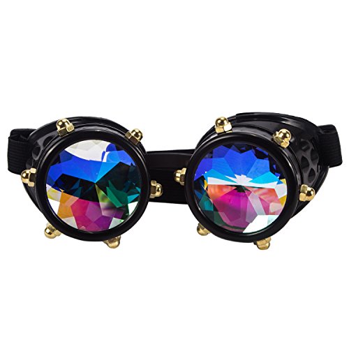 OMG_Shop Kaleidoscope Gem Goggles Vintage Style Outdoor Raves Crystal Lenses