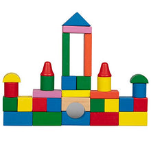 Load image into Gallery viewer, Right Track Toys Wooden Blocks - 100 Pc Wood Building Block Set with Container (Rainbow Colored) - 100% Real Wood in 7 Colors and 14 Shapes
