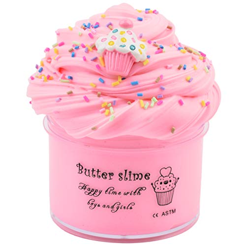 Pink Cake Butter Slime with Cute Charm and Slices, 200ML Non Sticky Cotton Mud Stress Relief Sludge Stretchy Toys for Kids Party Favors