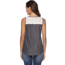 Load image into Gallery viewer, WYTong Women Summer Sleeveless T Shirt Casual Stripe Print Tank Top Lace Splicing Crew Neck Vest Shirt Blouse(Black,XL)
