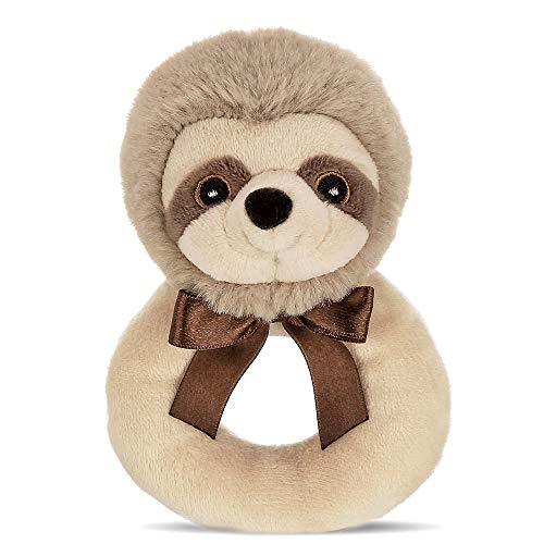 Bearington Baby Lil' Speedster Plush Stuffed Animal Sloth Soft Ring Rattle, 5.5 Inch