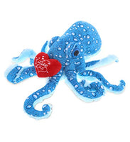 DolliBu I Love You Wild Collection Plush Blue Octopus - Cute Stuffed Animal with Red Heart and with Name Personalization for Valentine, 16