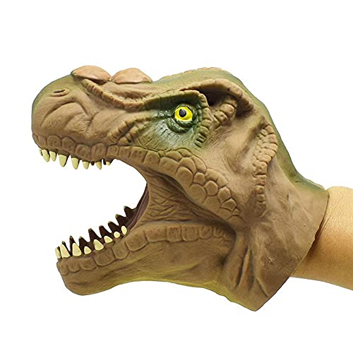 Dinosaur Hand Puppet, TPR Soft Glue, Simulated Tyrannosaurus Rex, Hand Puppet Toys, Role-Playing Gloves, Children's Toys (Brown)