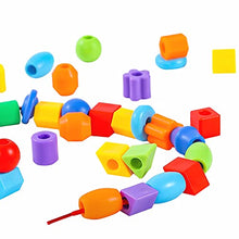 Load image into Gallery viewer, Plastic Lacing Beads for Kids 70 pcs with Fun Shapes, Long String, and Brilliant Colors, Educational Occupational Therapy Toys, Montessori Fine Motor Toys for Toddlers Preschool Boys and Girls3+
