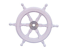 Load image into Gallery viewer, Hampton Nautical  Deluxe Class White Wood and Chrome ative Ship Steering Wheel, 12&quot;
