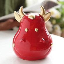 Load image into Gallery viewer, Cabilock Ceramics Piggy Bank Ox 2021 Chinese Zodiac Figurine Saving Pot Jar Kids Animal Money Box Gift Cartoon Coin Bank for New Years Gift (Red) 14.7CM
