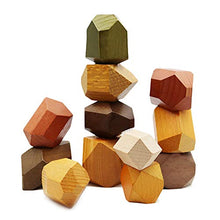 Load image into Gallery viewer, TITAKING Natural Wooden Blocks Colored Wooden Stones Stacking Game Educational Puzzle Preschool Toy (Large Size (12PCS))
