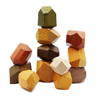 TITAKING Natural Wooden Blocks Colored Wooden Stones Stacking Game Educational Puzzle Preschool Toy (Large Size (12PCS))