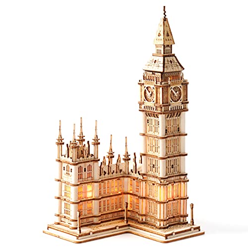 Rolife 3D Wooden Puzzles Big Ben for Adults & Kids -220 Pieces 3D Puzzle London Architecture Model Kits with LED Desk Decor Gift for Teens/Adults