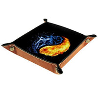 Dice Tray Yin Yang Water Fire Black Dice Rolling Tray Holder Storage Box for RPG D&D Dice Tray and Table Games, Double Sided Folding Portable PU Leather