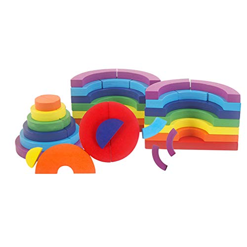 TOYANDONA Wooden Rainbow Stacker Puzzle Blocks Shape Building Toys Jigsaw Toys Gift 30pcs