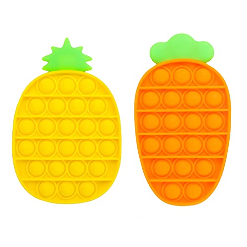 ONEST 2 Pieces Silicone Push Pops Bubbles Fidget Sensory Toy Funny Pops Fidget Toy Autism Special Needs Stress Reliever Toy (Pineapple and Carrot Style)