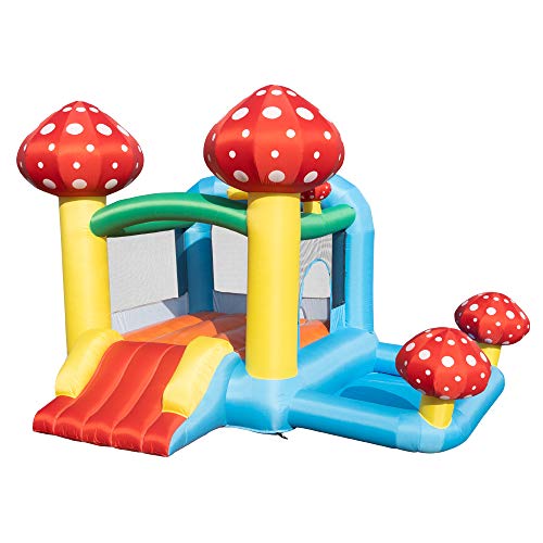 JIMUPARK Inflatable Jumping Castle,Mushroom Inflatable Jumper Bounce,Jumping Castle with Slide,Family Backyard Bouncy Castle for Backyard Play & Party Fun