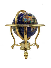 Load image into Gallery viewer, Unique Art 10-Inch by 6-Inch Blue Lapis Ocean Table Top Gemstone World Globe with Gold Tripod
