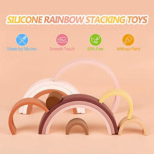 Load image into Gallery viewer, Silicone Stacking Rainbow, Silicone Baby Stacking Toys, Preschool Toys Boho Baby Toys, Stacking Toy &amp; Teething toys, 10 Pacs Montessori Toys Baby Toys, Rainbow Stacker for Kids and Babies. BPA-Free.
