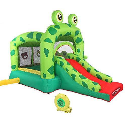 Inflatable Water Slide Pool Bounce House,Bounce House Inflatable Jumping Castle Kids Splash Pool Water Slide Jumper Castle for Summer Party (Green,with Air Blower)