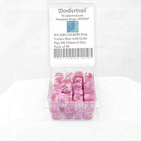 Pink Vortex Dice with Gold Pips D6 12mm (1/2in) Pack of 50 Wondertrail