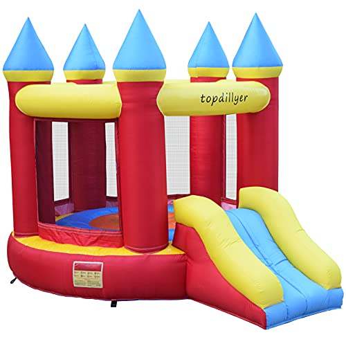 Topdillyer Inflatable Bouncer Jumping Durable PVC Bounce House Birthday Gift Round Bouncy Castle with Slide for 3-4 Kids