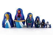 Load image into Gallery viewer, Matryoshka Russian Nesting Doll Babushka Beautiful Cartoon Characters Frozen Elsa Set 7 Pieces Pcs Wooden Hand Painted Souvenir Craft Gift
