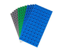 Load image into Gallery viewer, Classic Big Briks Baseplates by Strictly Bricks | Premium 7.5&quot; x 3.75&quot; Large Brick Building Base Plates | 100% Compatible with All Major Large Brick Brands | 12 Stackable Baseplates Blue, Gray &amp; Green
