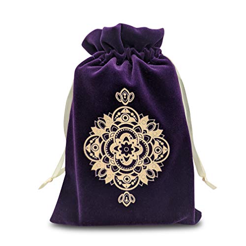 MIRIYAN Spiritual Mandala Tarot & Dice Bag I Velvet & Satin Drawstring Pouch Ideal Size for Tarot & Oracle Cards, DnD, D&D, Dungeons and Dragons Accessories, Runes & Jewelry I Travel Gift Bag (Purple)