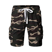 Camo Multi Pockets Cargo Shorts for Men Casual Camouflage Lightweight Shorts Cotton Hiking Summer Outdoor Shorts (Green,Large)