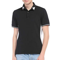 WYTong Men's Fashion Golf Shirt Short Sleeve Lapel Neck Summer T Shirt Patchwork Button Tees(Black,XL)