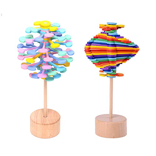 NEXTAKE 2PCS Wooden Spiral Lollipop Stress Relif Toy Spinning Magic Wand Decompression Kit Fibonacci Sequence Toy