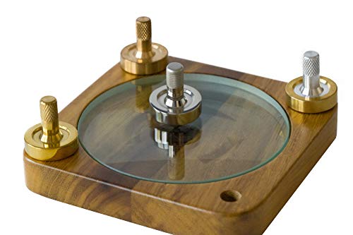 BCD Metal Spinning Tops and Spinning Top Base Set - Brass, Bronze, Aluminum, Stainless Steel Spinning Top, Teak Dock, Concave Glass Lens Top Spinning Base - Desk Toys For Adults - Unique Gift