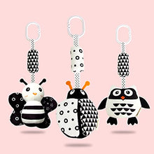 Load image into Gallery viewer, AIPINQI 3 Pack Hanging Rattle Toys ,High Contrast Baby Toys and Plush Stroller Toys for Babies 0-18 Months,Newborn Car Seat Toys with Black and White Cartoon Shapes,(Ladybug,Bee &amp; Owl)
