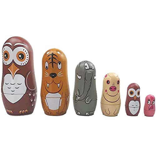 Plastic Nesting Dolls for Kids,Set of 6 Cute Animal Russian Doll,Stacking Plastic Handmade Matryoshka Dolls, Great Birthday Gifts for Children Toys (Brown Owl)