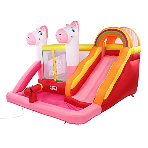 ZOKOP Bounce House Little Kids Inflatable Bouncing Castle Play Center w/ Air Blower Pump, Slide Bouncer Without Fan