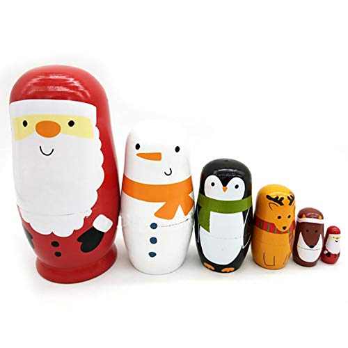 LOadSEcr Nesting Dolls, Russian Doll, Nesting Doll, Wooden Toys, Russian Matryoshka Six-Layer Santa Claus Wooden Toys Valentine Gift Home Decor for Christmas red