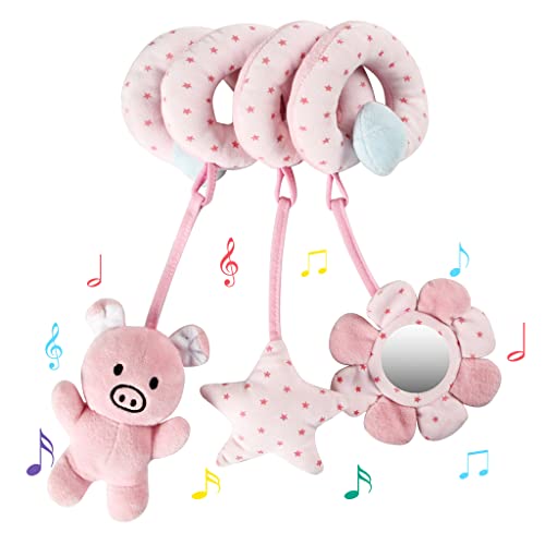 vocheer Hanging Toys for Car Seat Crib Mobile, Infant Baby Spiral Plush Toys for Crib Bed Stroller Car Seat Bar, Pink Pig