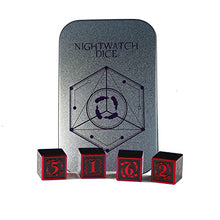 Load image into Gallery viewer, Fantasydice Nightwatch Large Red Metal Dice Set 4X D6 Polyhedral Dice with Metal Box for Dungeons and Dragons (D&amp;D, DND 5 Edition) Call of Cthulhu Warhammer Shadowrun and All Tabletop RPG
