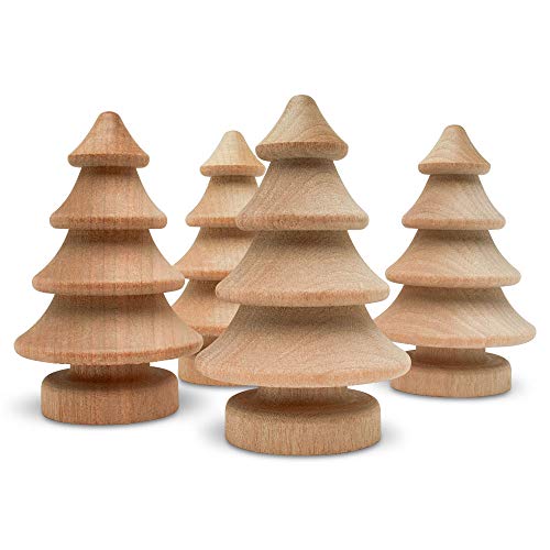 Mini Wooden Christmas Tree 2-3/4 inch, Pack of 25 Unfinished Wood Miniature Trees for Christmas Crafts, Peg People, Nature Table, and Small World Play, by Woodpeckers