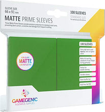 Load image into Gallery viewer, Matte Prime Standard-Sized Card Sleeves | 100 Pack of 66 mm by 91 mm Card Sleeves | Premium Quality Card Game Holder | Use with TCG and LCG Games | Green Color | Made by Gamegenic
