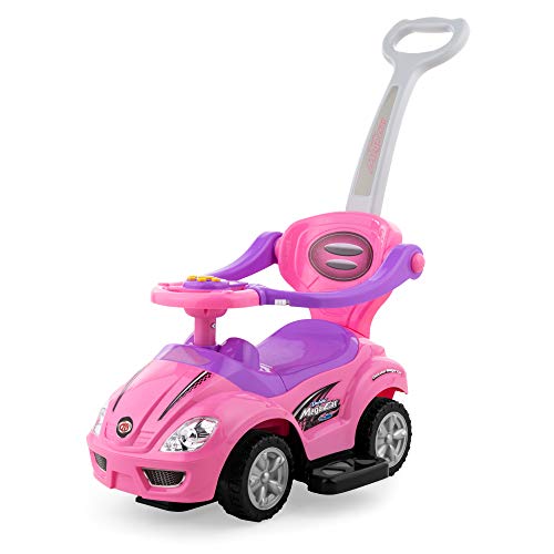 Best Choice Products Kids 3-in-1 Push and Pedal Car Toddler Ride On w/ Handle, Horn, Music - Pink