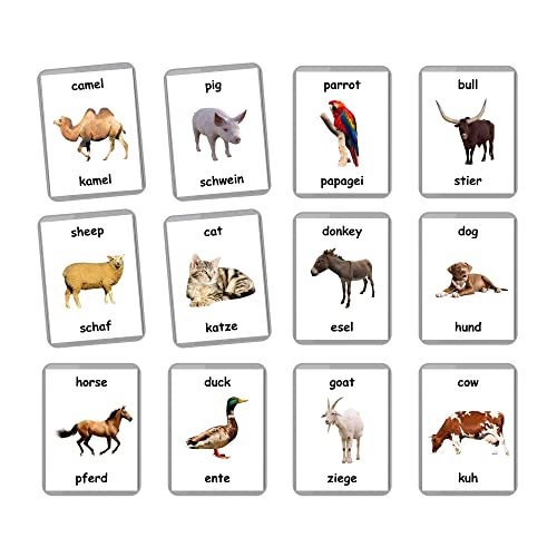 Farm Animals Flash Cards - 27 Laminated Flashcards | Homeschool | Montessori Materials | Multilingual Flash Cards | Bilingual Flashcards - Choose Your Language (German + English)