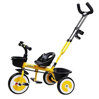 Moolo Kids Trikes Children Tricycle Ride with Parent Handle Ultra-Lightweight Folding Pedal 3 Wheeler (Color : Yellow)