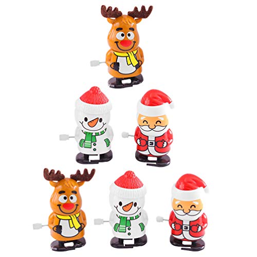 BESTOYARD 6pcs Christmas Wind Up Toys Assortment Christmas Clockwork Santa Claus Snowman Reindeer Xmas Christmas Goody Bag Filler Gift for Kids Children