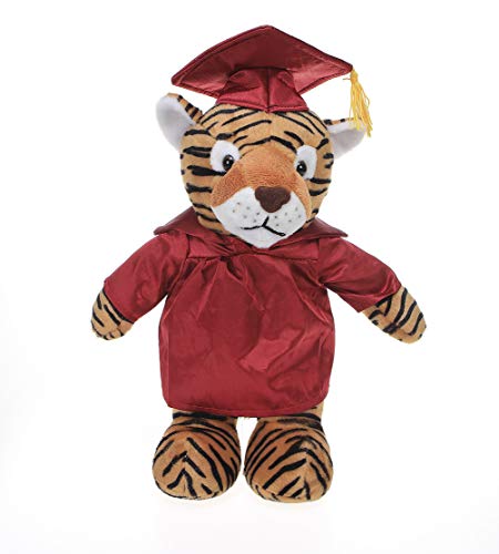 Plushland Tiger Plush Stuffed Animal Toys Present Gifts for Graduation Day, Personalized Text, Name or Your School Logo on Gown, Best for Any Grad School Kids 12 Inches(Maroon Cap and Gown)