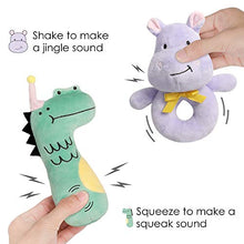 Load image into Gallery viewer, TILLYOU 2 PCS Soft Baby Rattle for Newborns, Plush Stuffed Animal Rattle, Rattle Shaker Set for Infants, Shower Gifts for Girls Boys, Shaker &amp; Teether Toys for 3 6 9 12 Months (Hippo/Crocodile)
