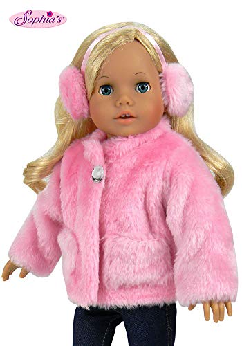 Sophia's 18 Inch Doll Clothes Pink Fur Coat & Earmuff/Headband fits 18 Inch American Girl Dolls & More, Jeweled Fur Coat in Pink & Headband/Earmuffs