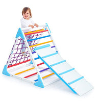Triangle Climber with Ramp - Premium Wooden Climbing Triangle for Sliding and Climbing - 2 in 1 Stable Toddler Climber Structure - Indoor Kids Climbing Net Toys - Kids Climber - PYRAMIDA-Color