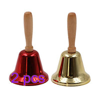 BESTOYARD 4pcs Christmas Hand Bell Metal Hand Call Bell with Wood Handle Christmas Hand Ringing Alarm Bell for Calling Attention and Assistance Kids Gift (2PC Golden+2PC Red)