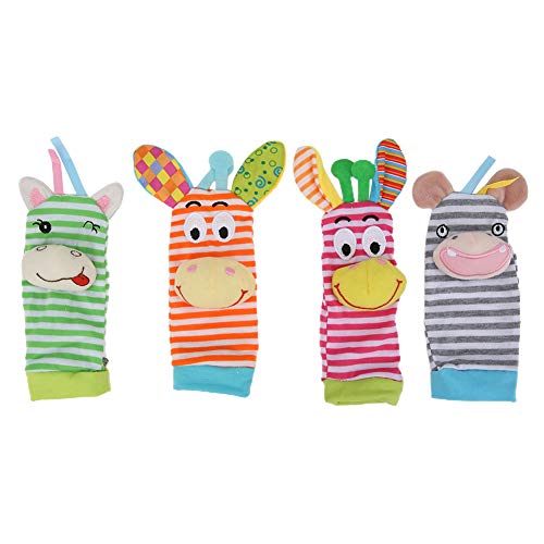 4Pcs Baby Rattle Socks, Cute Animal Baby Foot Finder Socks Rattle Toys for Baby Shower Newborns Gifts